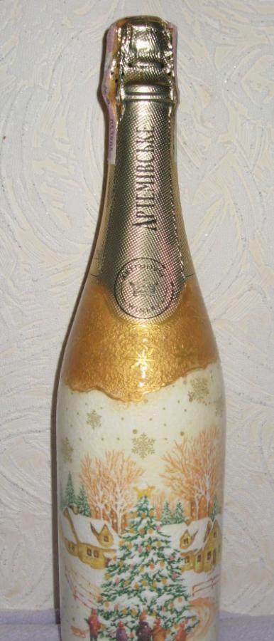 dekupāžas šampanieša pudeles