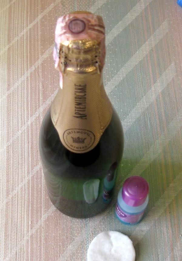 garrafas de champanhe decoupage
