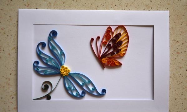 Carte poștală Quilling fluture pe o floare