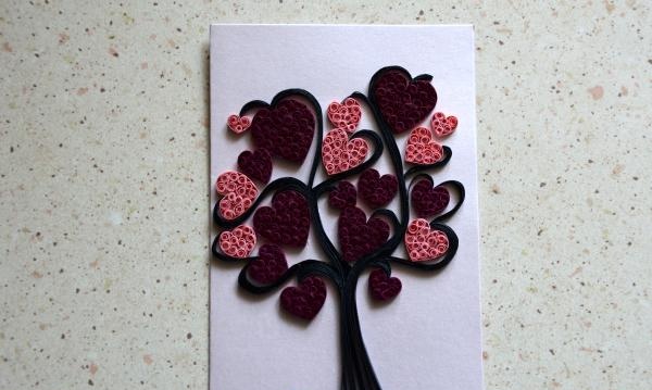 Quilling postcard Love tree