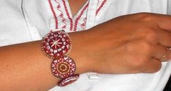 Ethnic-style felt and mouline bracelet