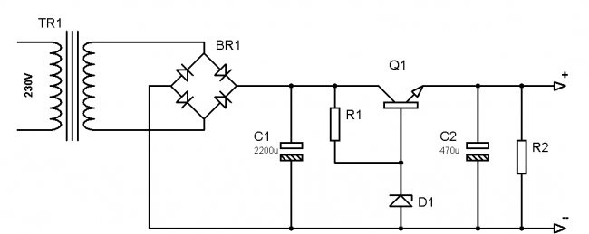 Strömförsörjning på zenerdioden och transistorn