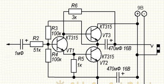 Simple and low-power amplifier on KT315