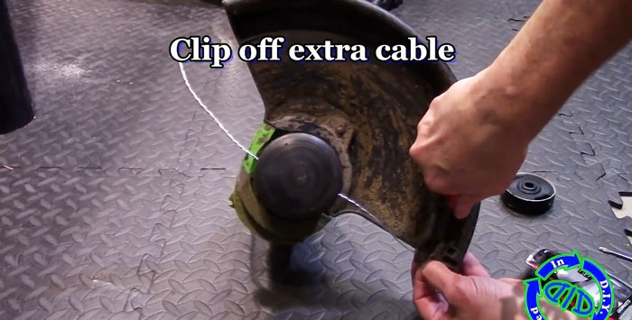 Trimera makšķerēšanas līnijas aizstāšana ar tērauda kabeli