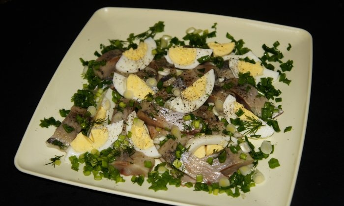 Salată rusă de hering cu sare ușoară și ouă