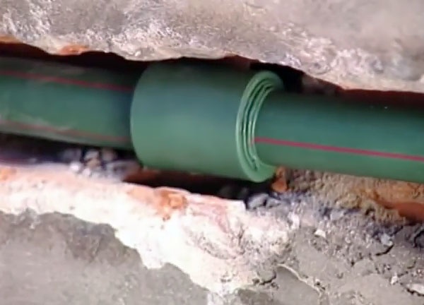 They pierced the propylene pipe. Two repair technologies