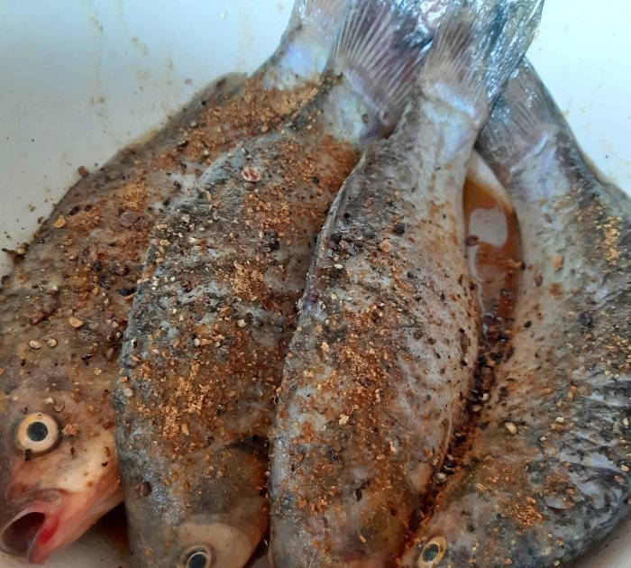 Matlaging av fisk på bålet