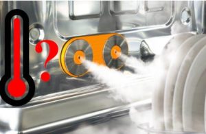 What is the temperature of the water in the dishwasher during washing?