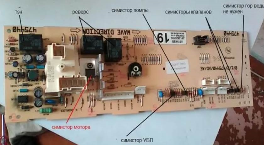 местоположението на триака UBL на платката SM Electrolux